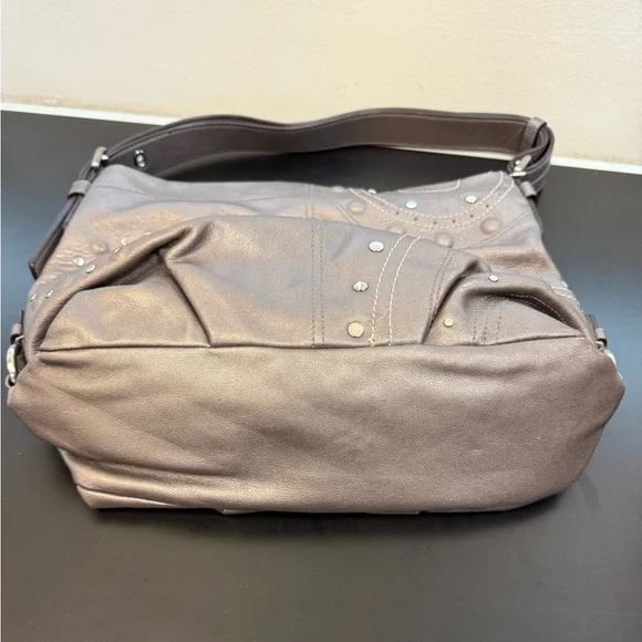 Coach Gray Silver Leather Studded Embossed Shoulder Crossbody Bag - Picture 7 of 7
